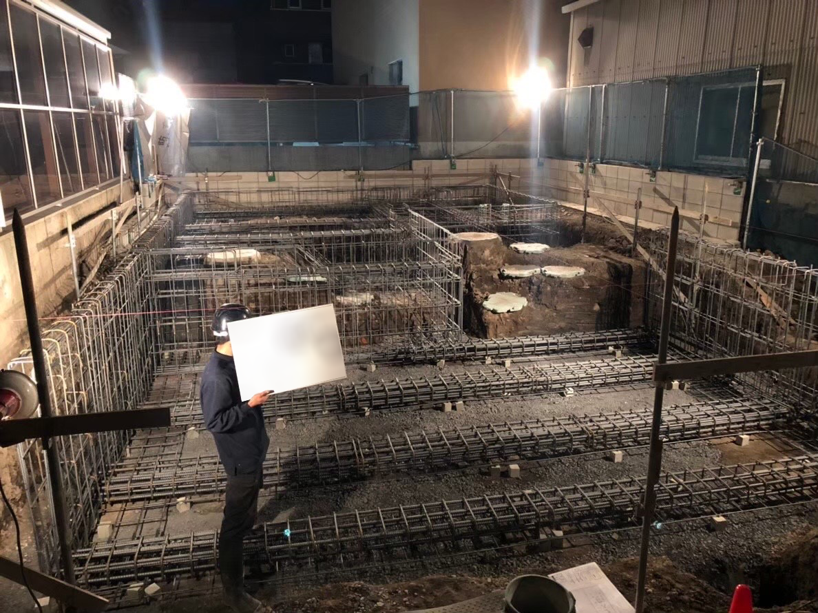 基礎工事（一般部基礎配筋完了全景）
