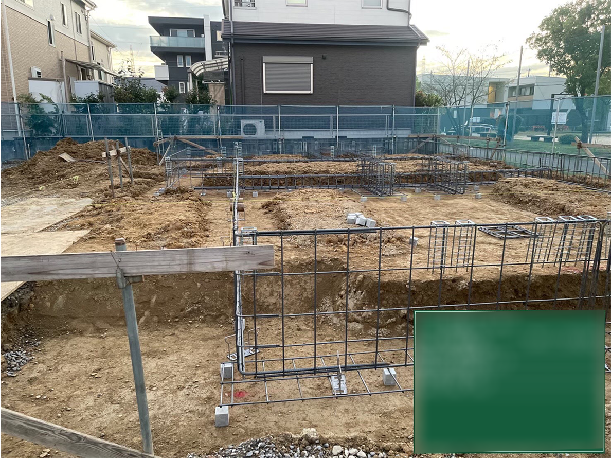基礎工事（一般部基礎配筋完了全景）